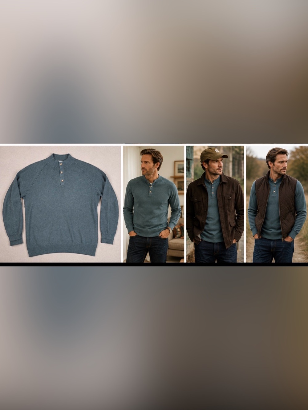 Peter Millar Men's Heathered Green Henley Cardigan Sweater